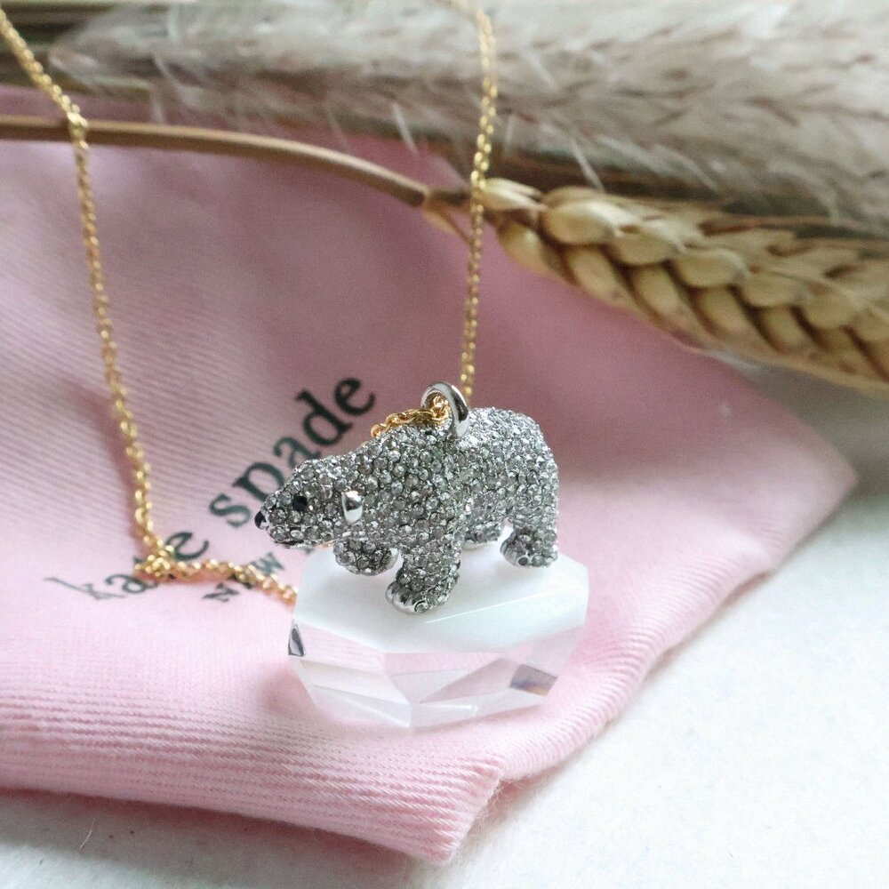 NEW Kate Spade Cold Comforts Polar Bear Long Necklace Silver